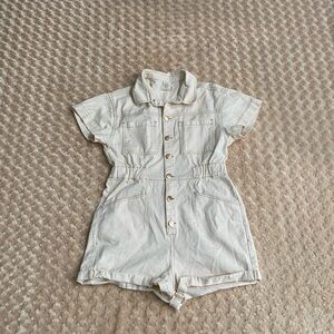 Altar'd State Women Medium Utility denim romper in ivory/cream
